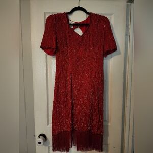Red sequin dress.
